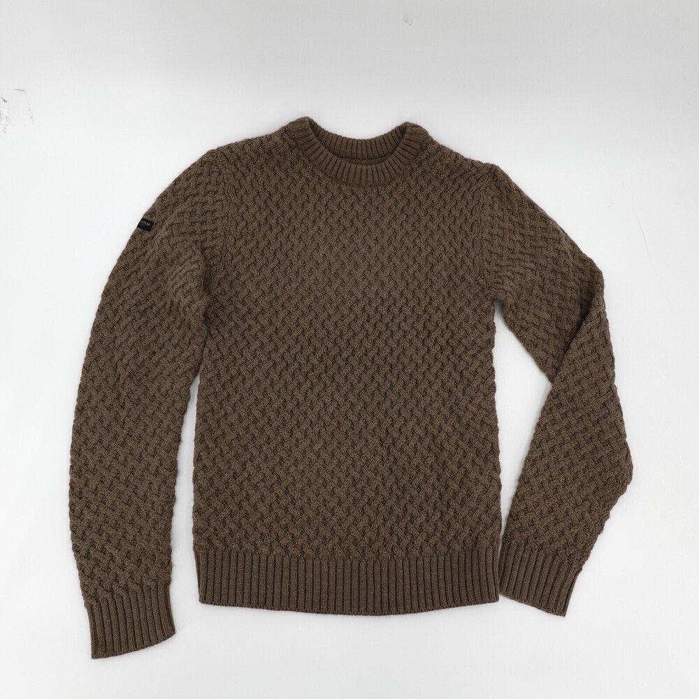 Crosshatch Black Label Sweater Mens Small Brown Cable Knit Crewneck Pullover